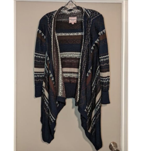 Romeo and Juliet Couture Wool Cardigan Brown Blue Cream Women's Medium - Picture 1 of 5
